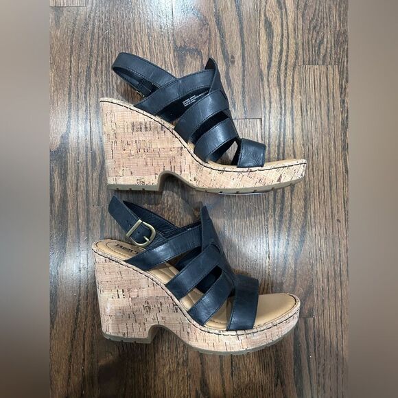 Born Womens Bernese Cage Black Leather Wedges Sandals Shoes SIZE 10 - Picture 5 of 6